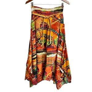 Namaste Womens Boho Wide Leg Crop Pants S/M Abstract Hippie Festival Asymmetric
